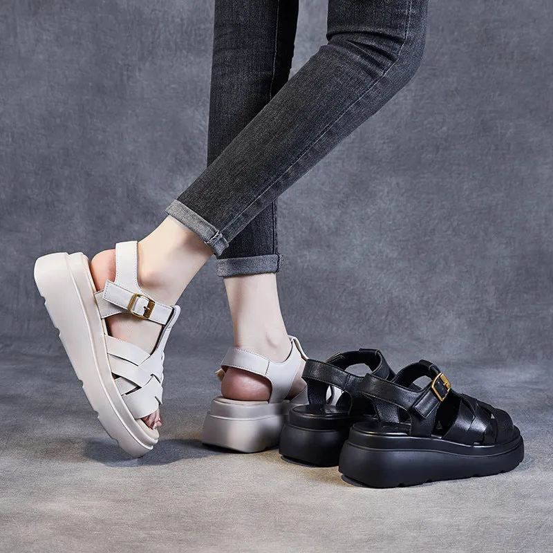 Women Summer Plaited Leather Casual Wedge Sandals